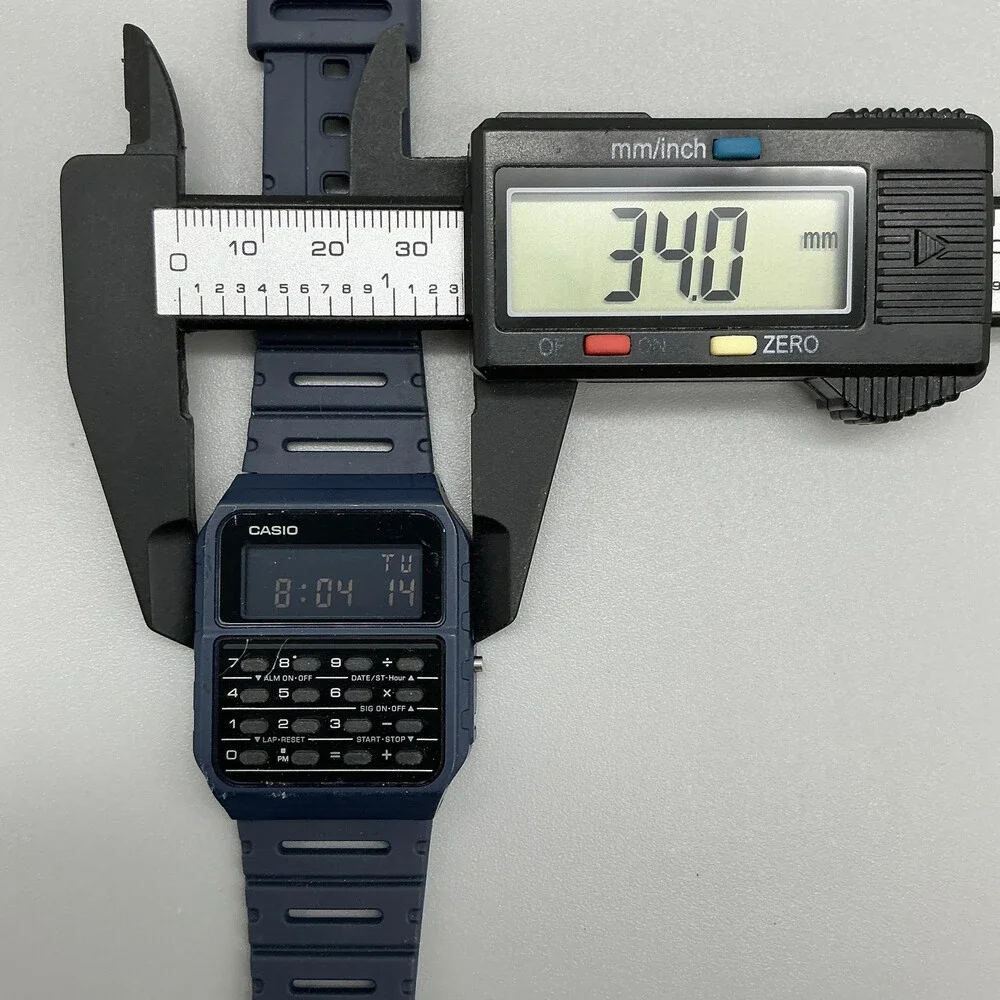Casio CA-53W Mens Watch 34mm Digital Calculator Blue Alarm Chronograph Day Date